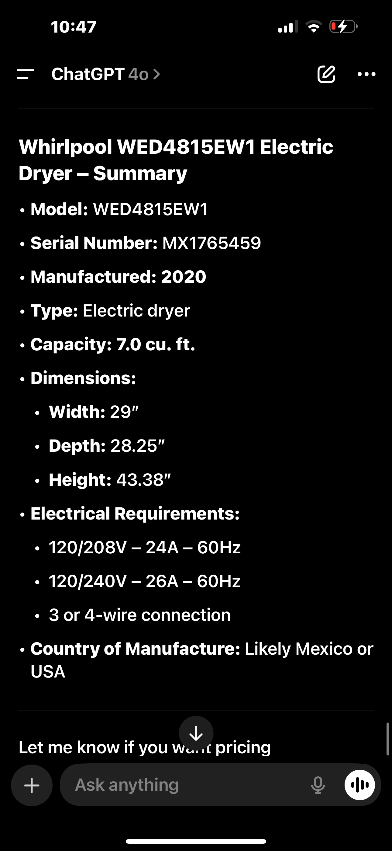 Whirlpool Washer And Electric Dryer Set