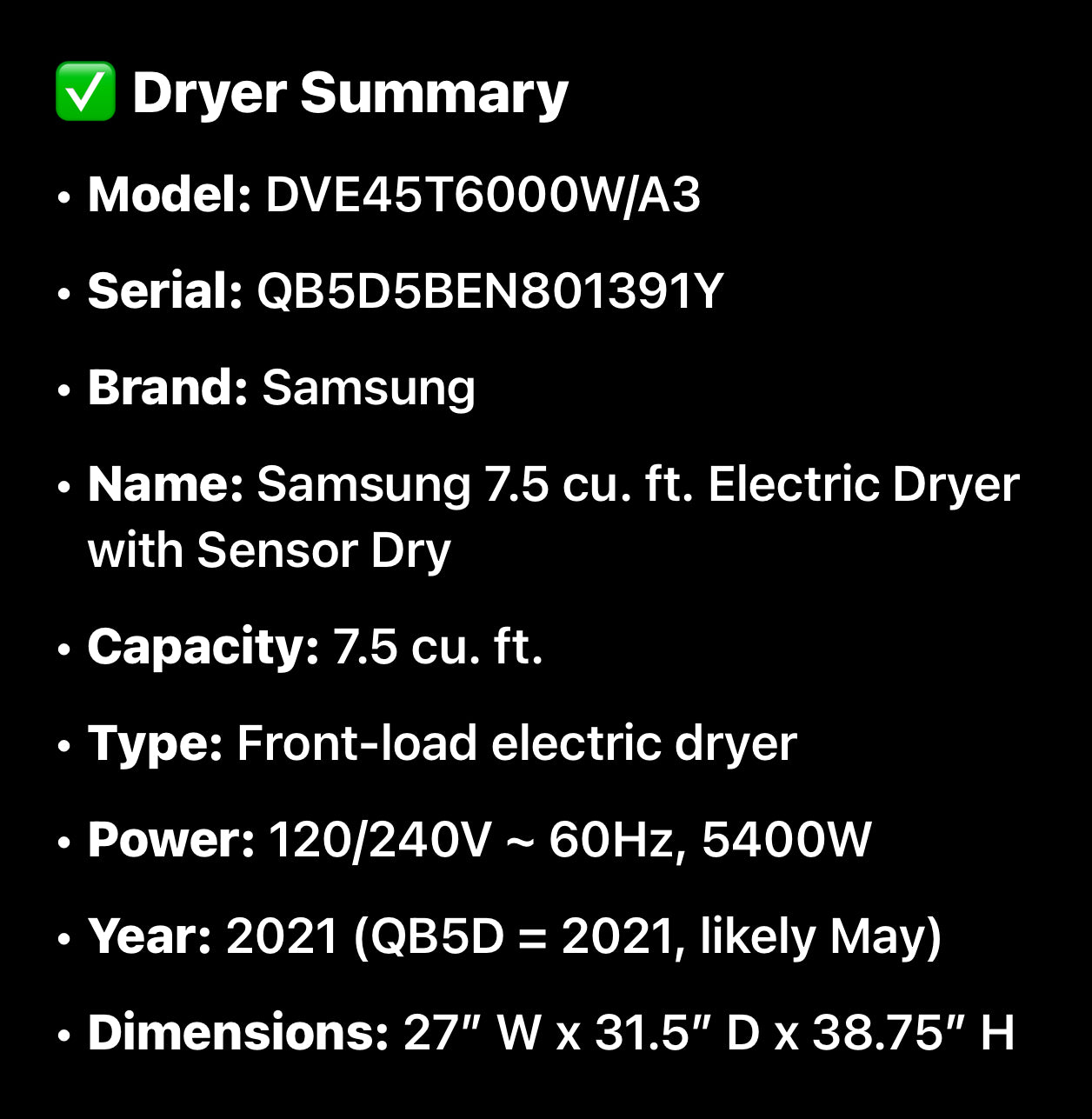 Samsung Washer And Electric Dryer Set