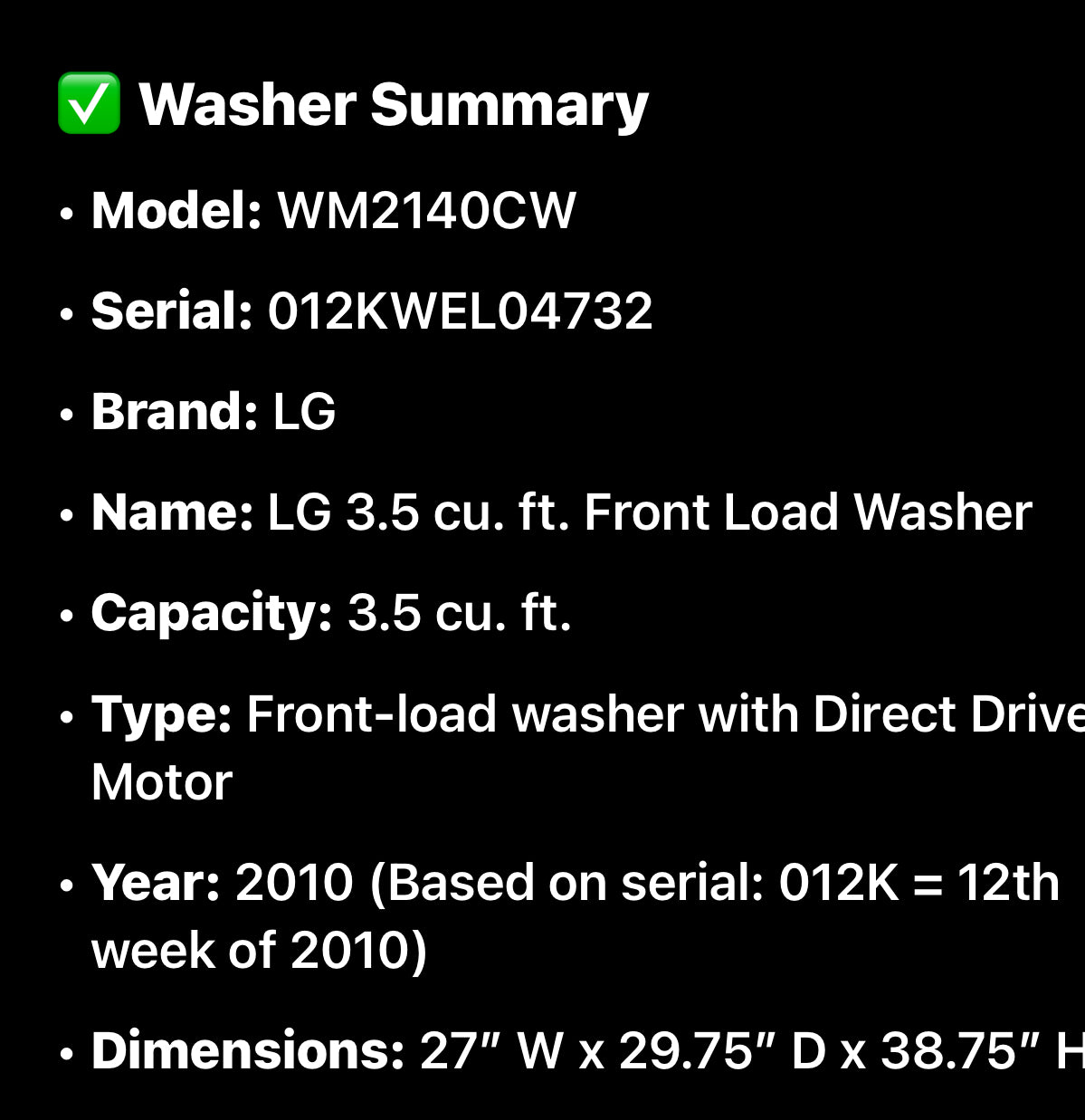 LG 3.5 cu. ft. Front Load Washer