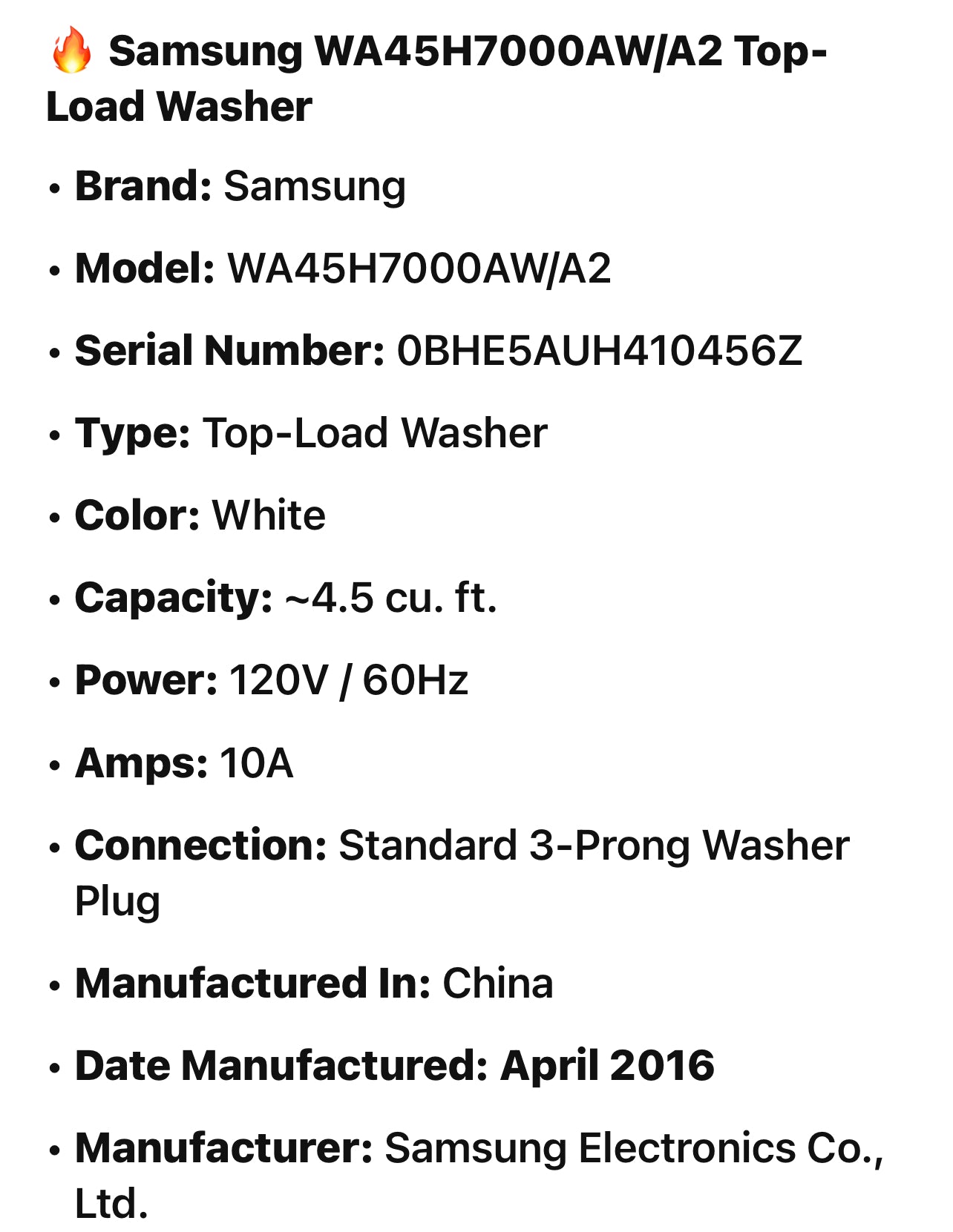 🔥 Samsung WA45H7000AW/A2 Top-Load Washer