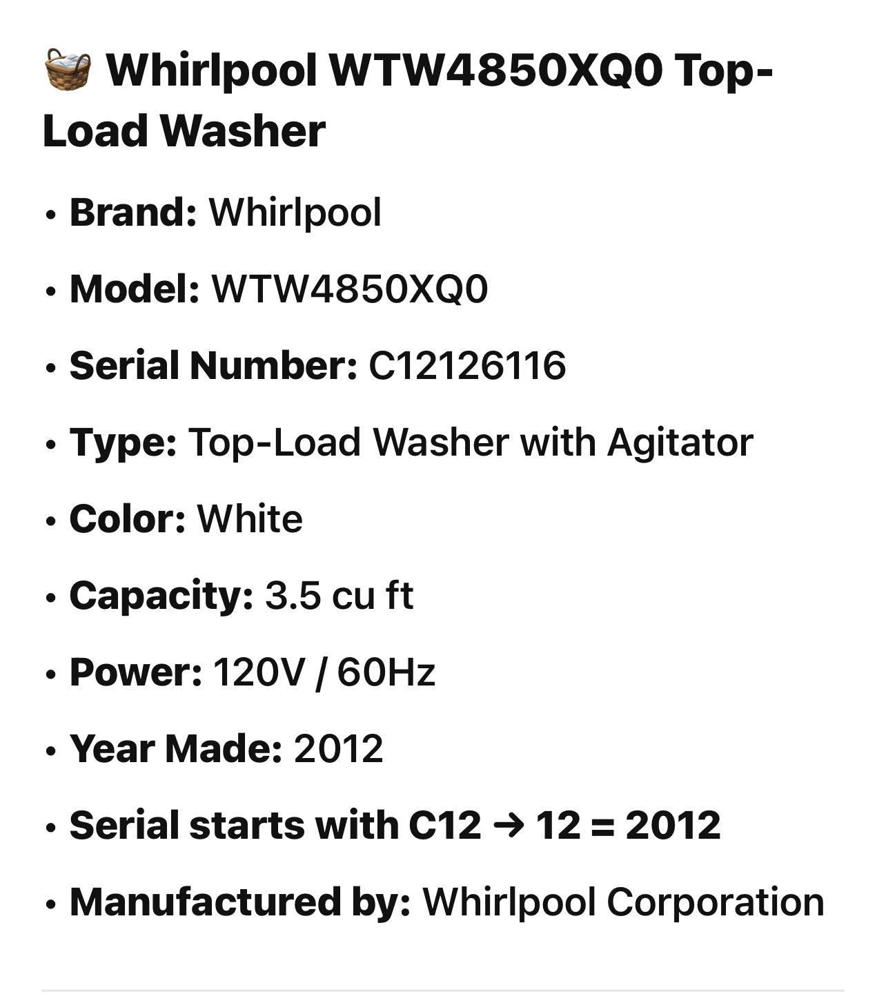 Whirlpool WTW4850XQ0 Top-Load Washer