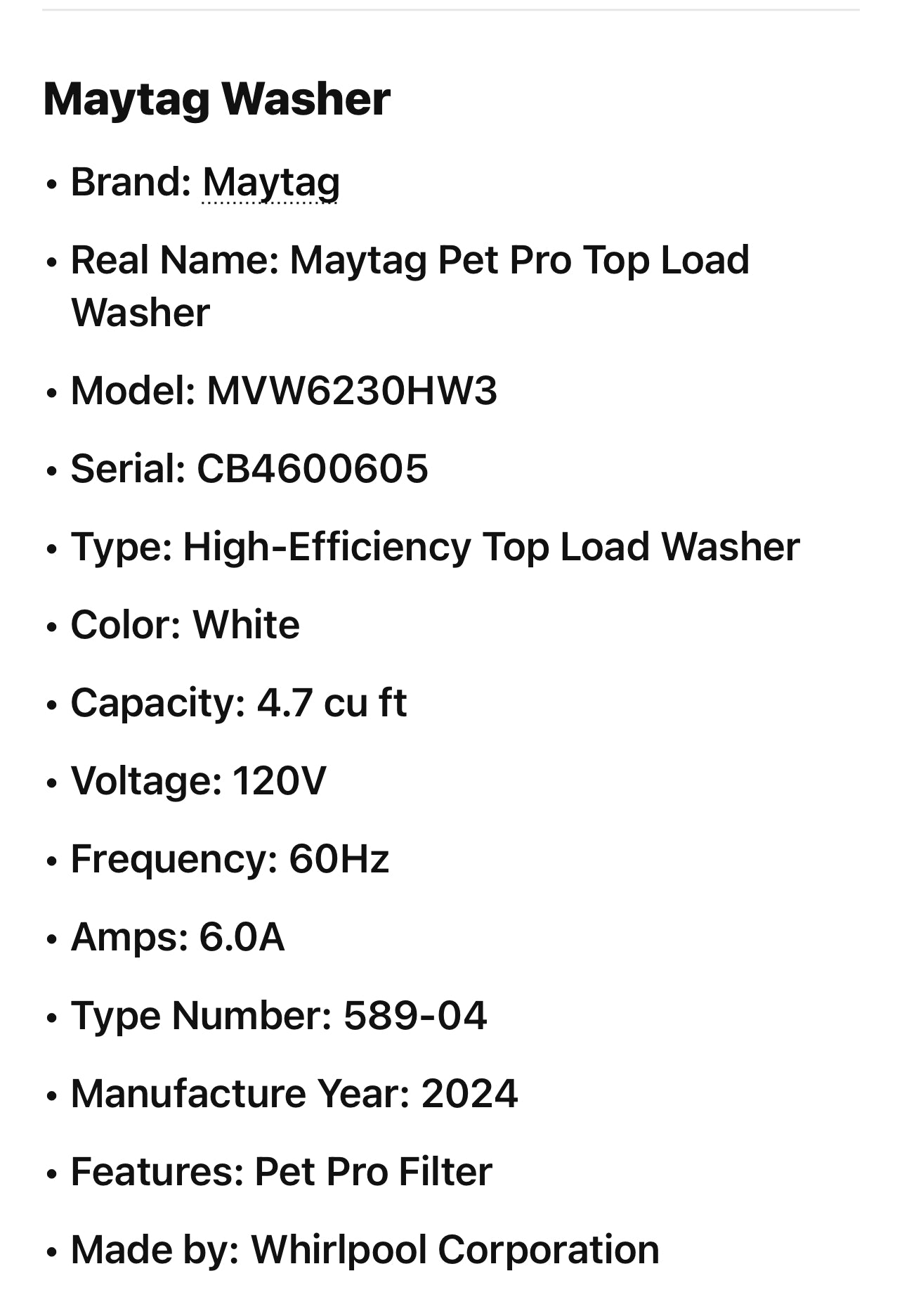 Maytag Pet Pro Top Load Washer