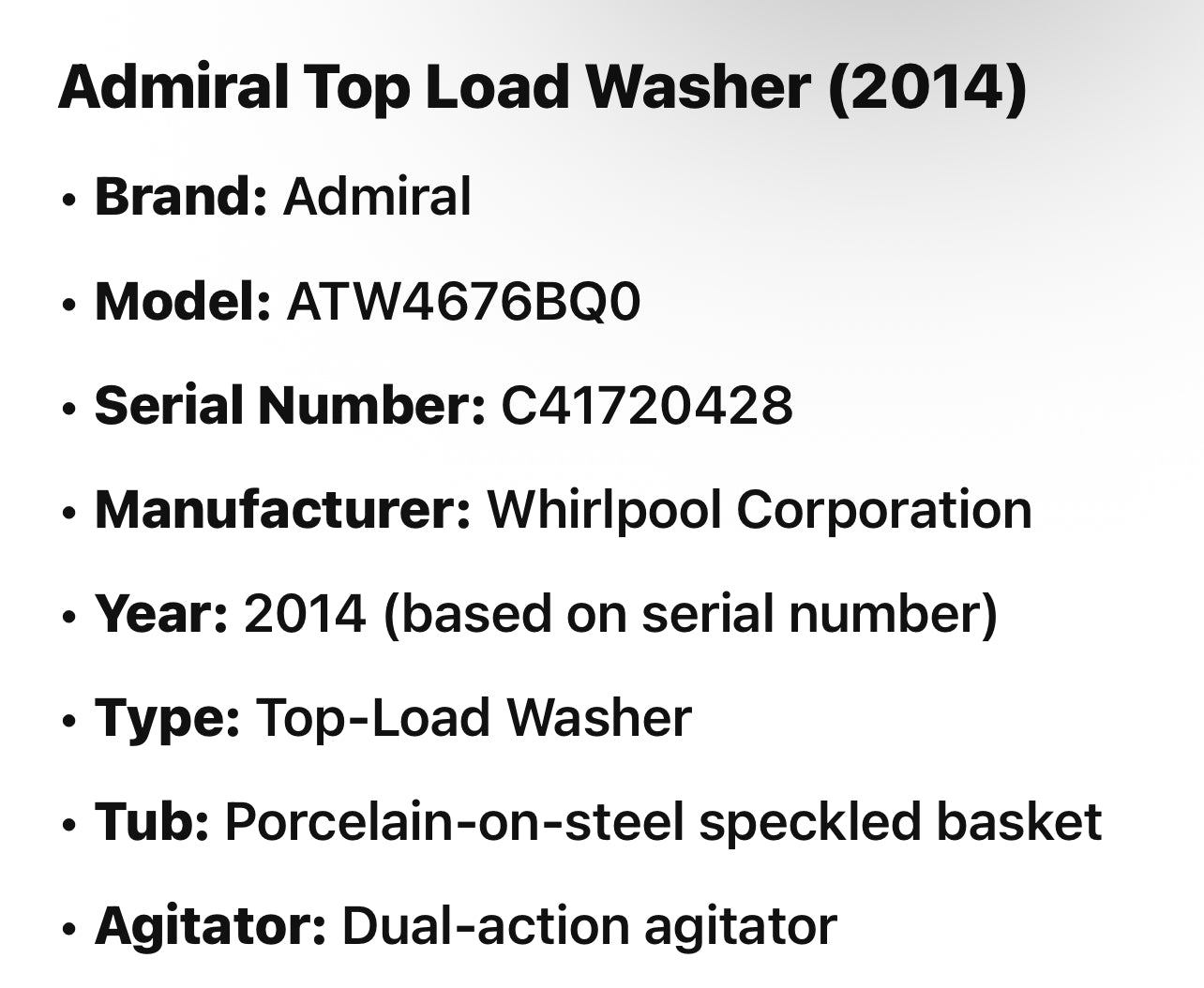 Admiral ATW4676BQ0 Washer