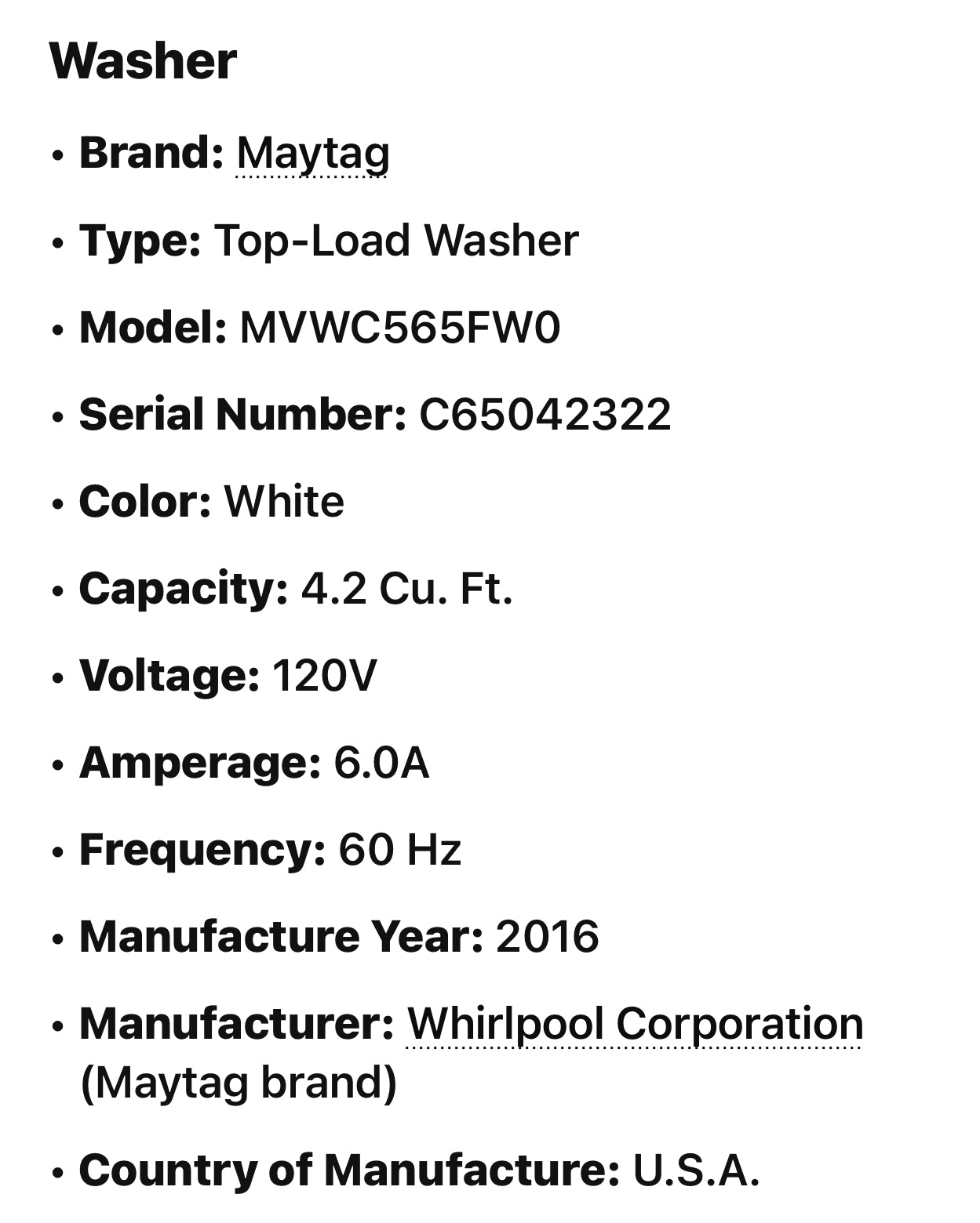 Maytag® 4.2 Cu. Ft. White Top Load Washer