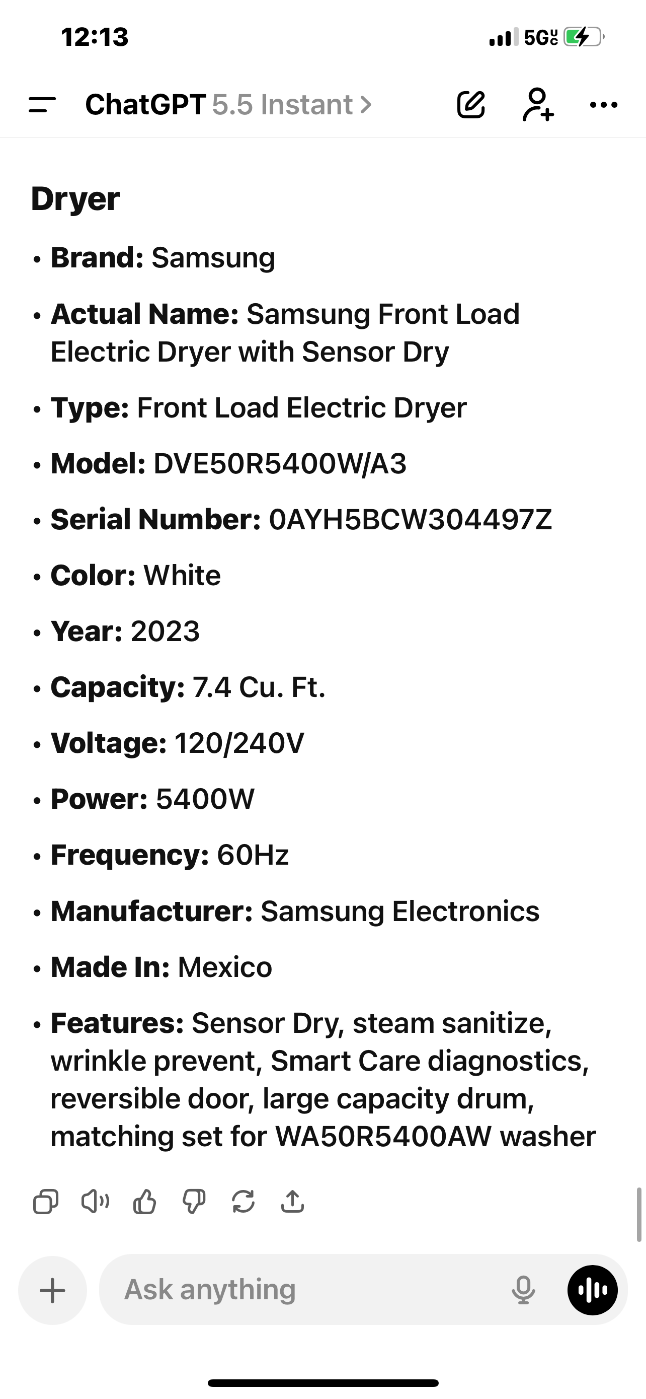 Samsung Washer And Electric Dryer Set