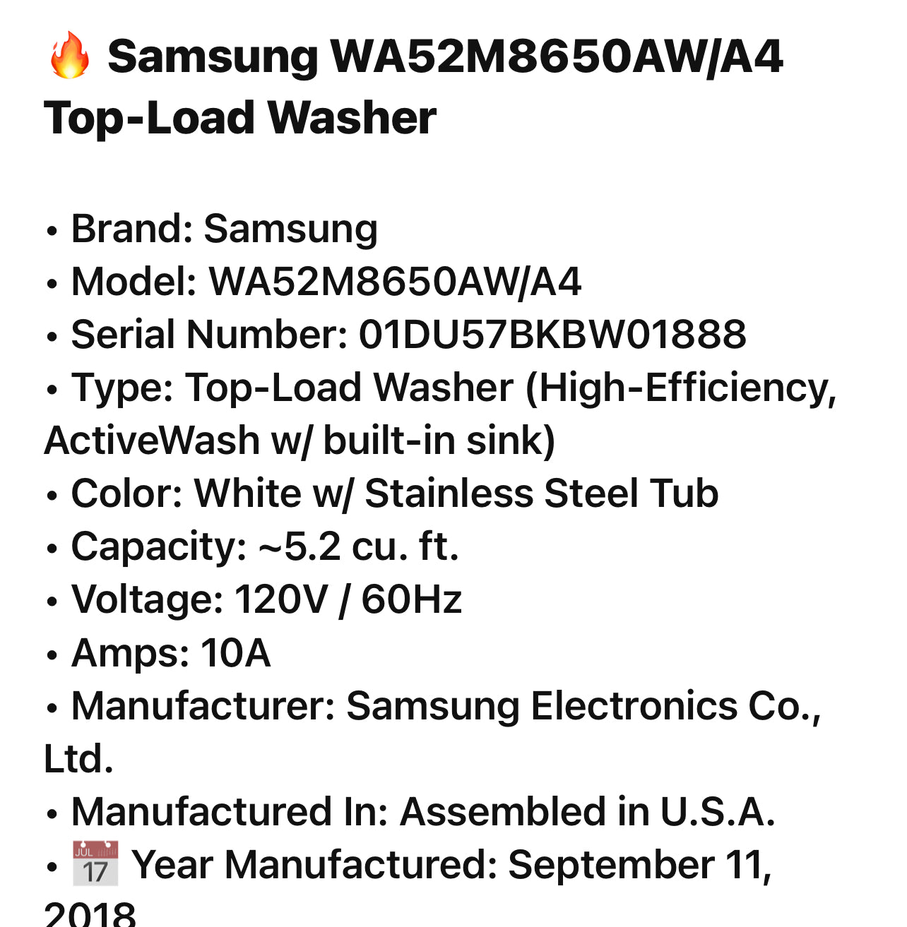 🔥 Samsung WA52M8650AW/A4 Top-Load Washer