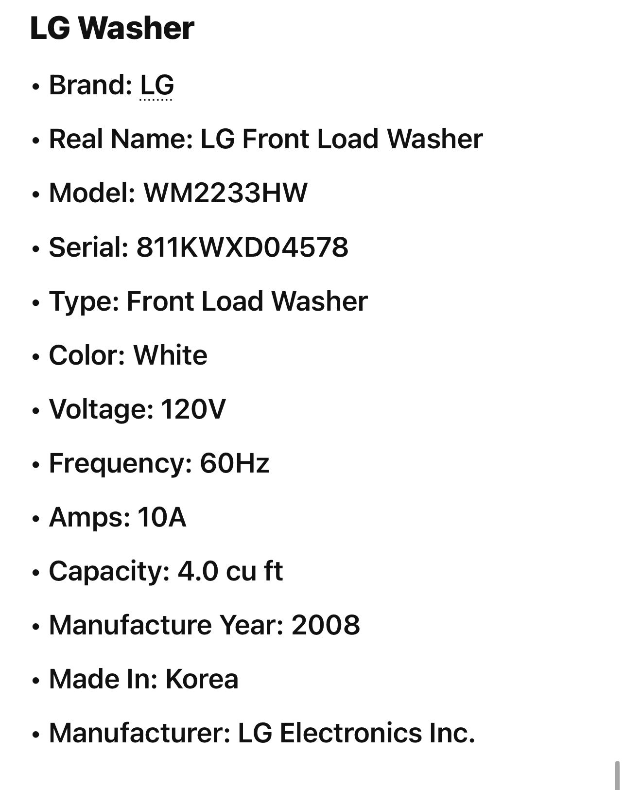 Lg Front load Washer And Electric Dryer Set