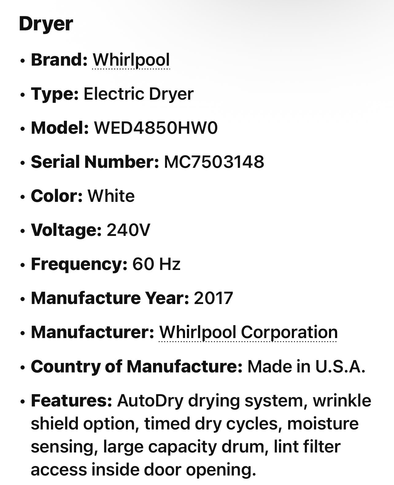Whirlpool Washer And Electric Dryer Set