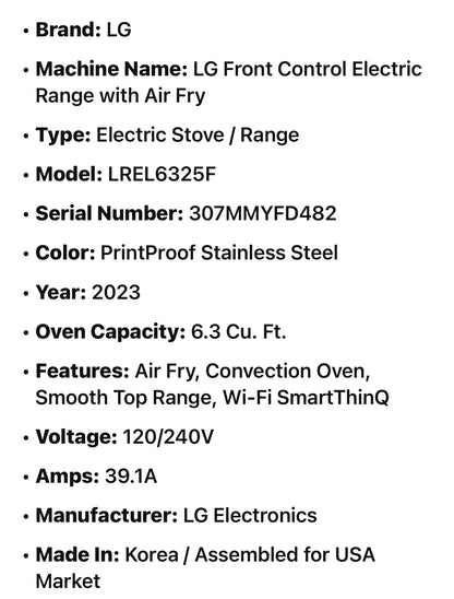 LG Front Control Electric Range with Air Fry