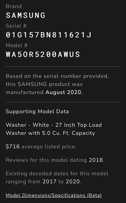 Samsung White Washer - 27 Inch Top Load Washer with 5.0 Cu. Ft. Capacity