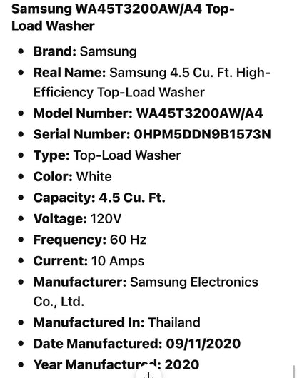 Samsung WA45T3200AW/A4 Top-Load Washer