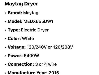 Maytag MEDX655DW
7.0 cu. ft. Dryer with Sanitize Cycle