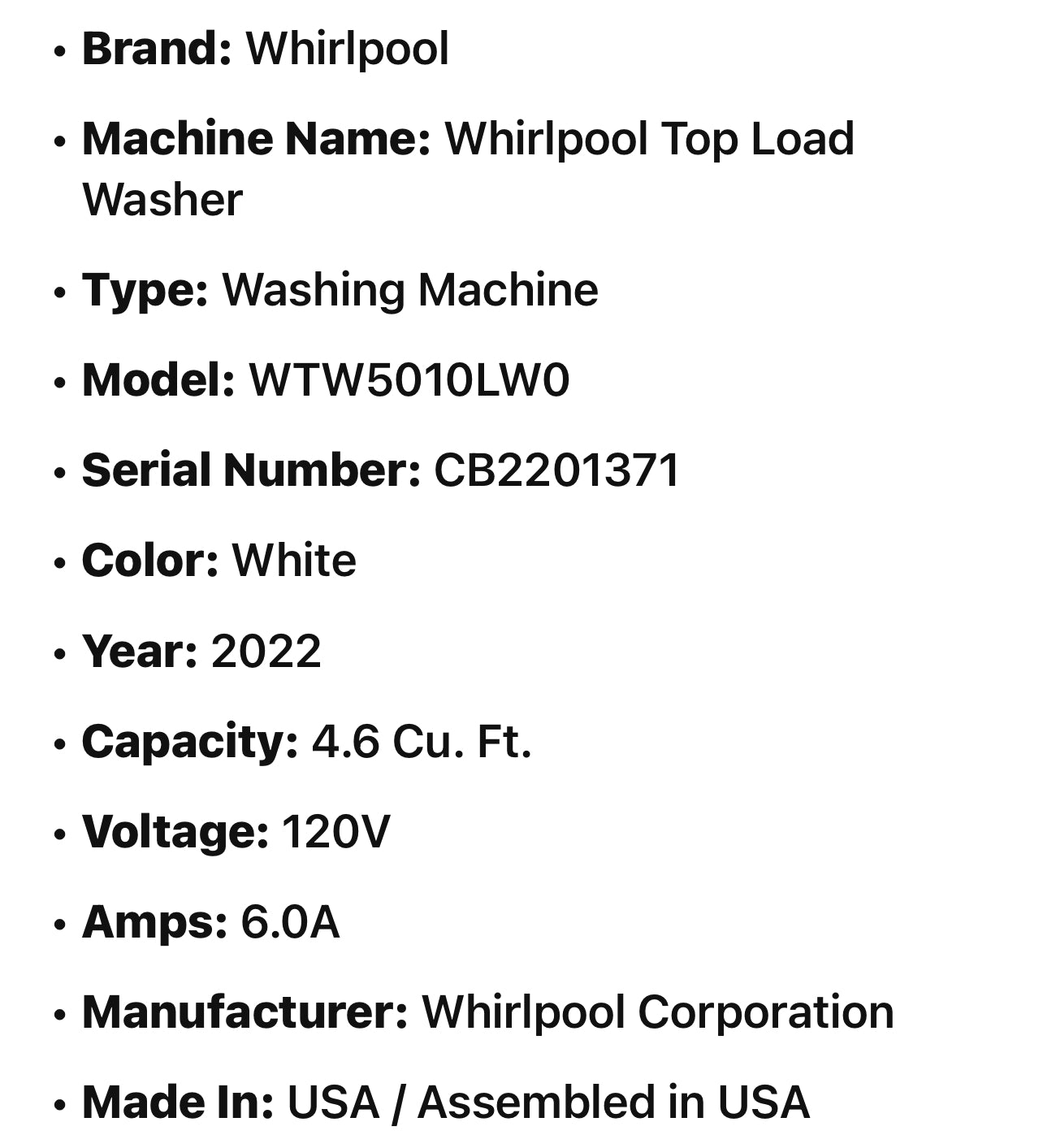 Whirlpool Top Load Washer
