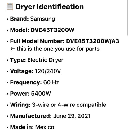 Samsung DVE45T3200W 7.2 Cu. Ft. Electric Dryer – White