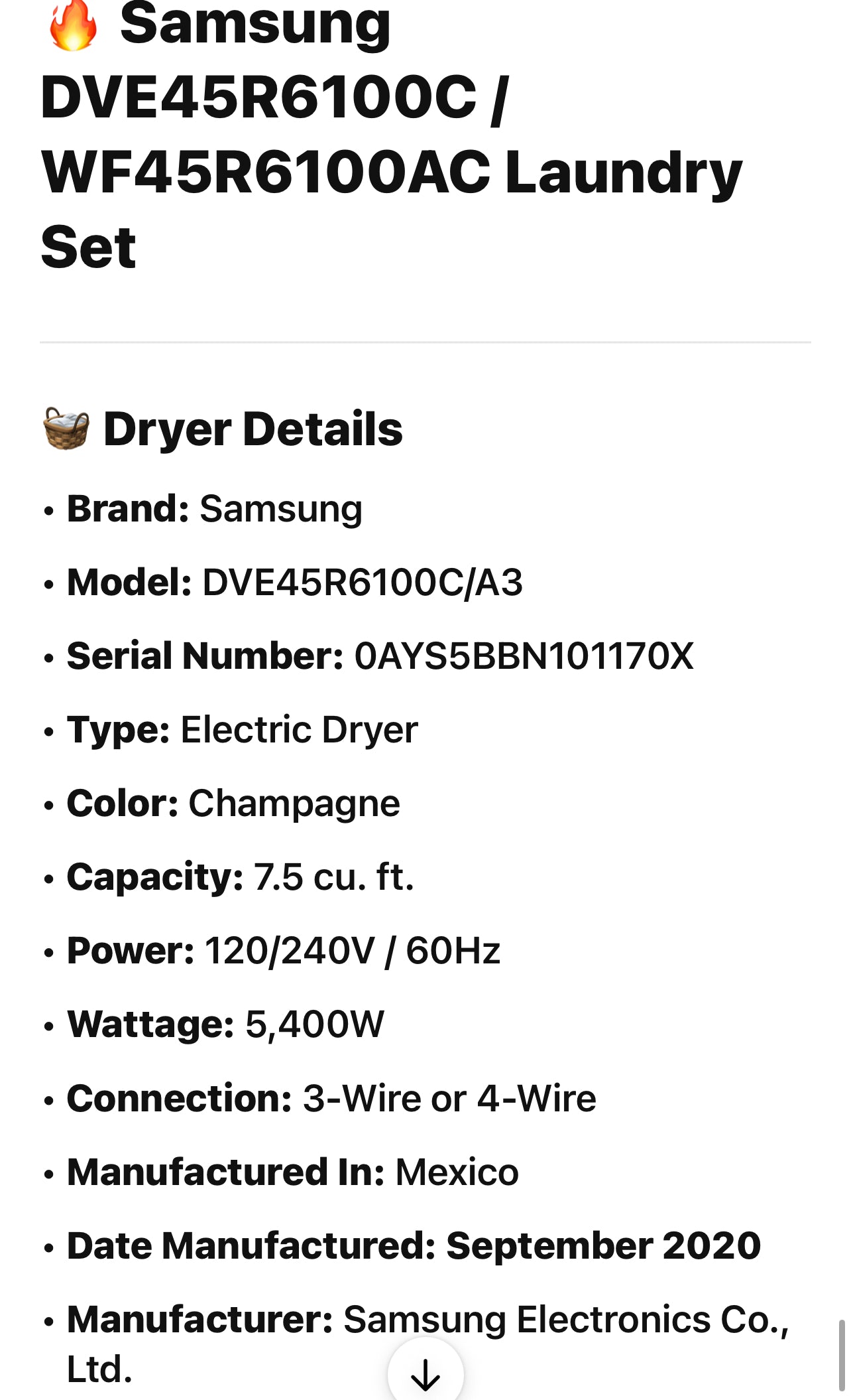 Samsung Washer And Electric Dryer Set