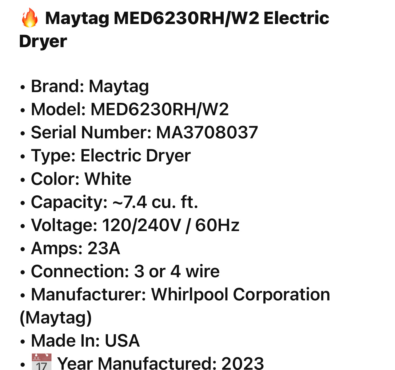 🔥 Maytag MED6230RH/W2 Electric Dryer