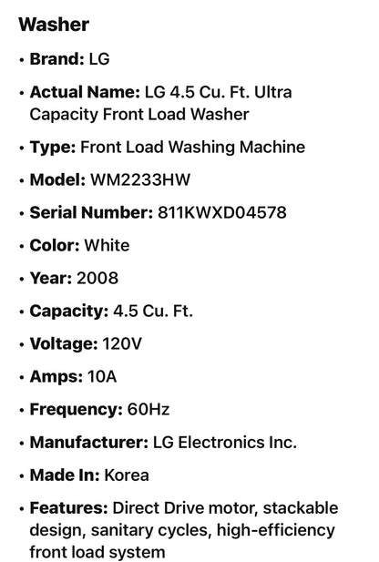 LG 4.5 Cu. Ft. Ultra Capacity Front Load Washer