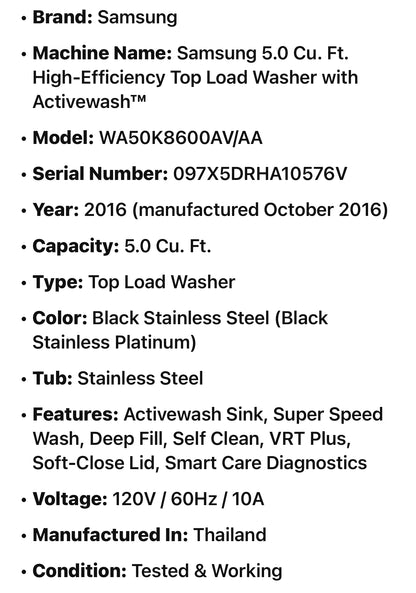 Samsung 5.0 Cu. Ft. High-Efficiency Top Load Washer with Activewash™