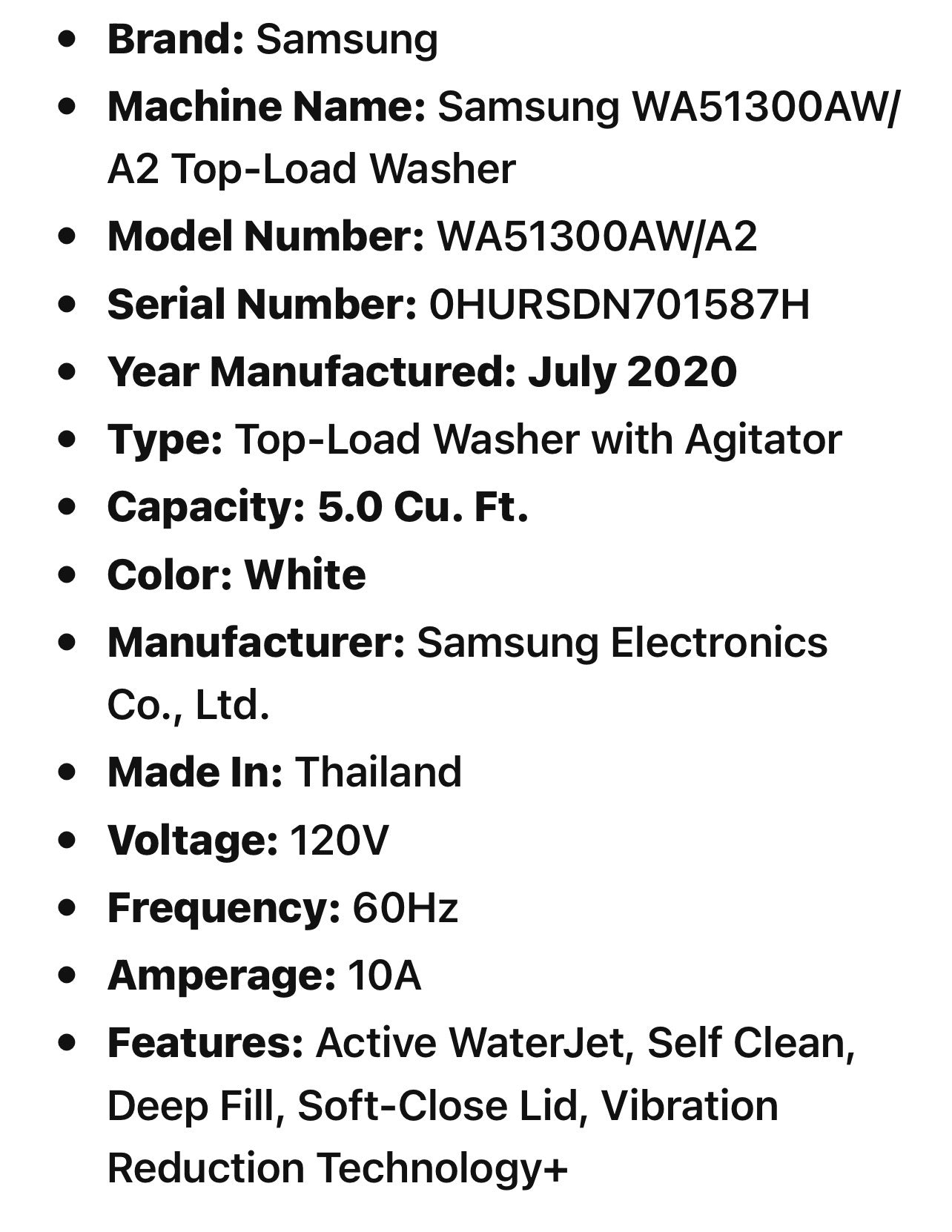 Samsung WA51300AW/A2 Top-Load Washer