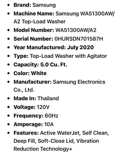 Samsung WA51300AW/A2 Top-Load Washer