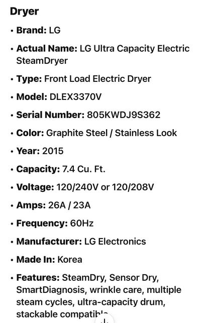 LG Ultra Capacity Electric SteamDryer