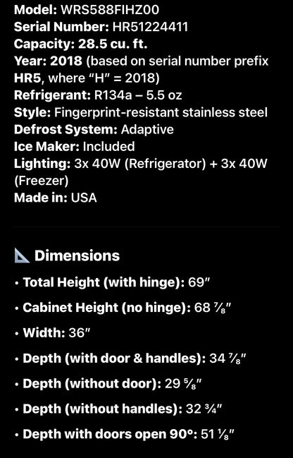 Whirlpool 28.5 Cu. Ft. Stainless Side-by-Side Fridge