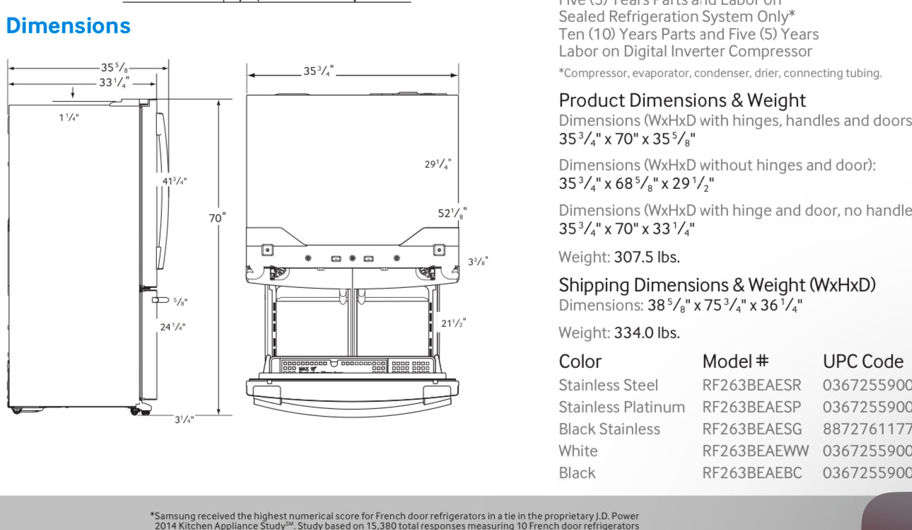 36 Inch Width Samsung Refrigerator - Black - 36 Inch French Door Refrigerator with CoolSelect Pantry™