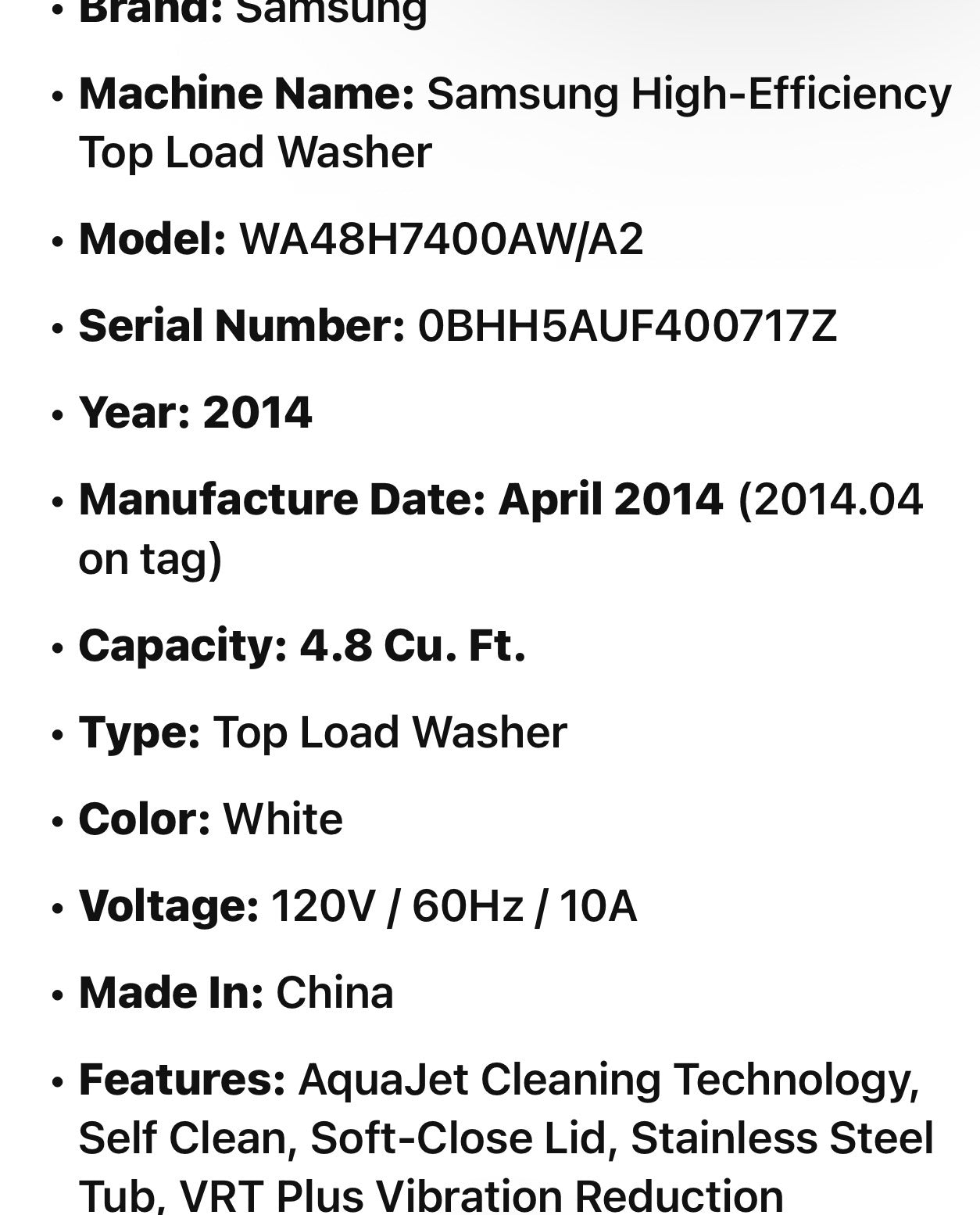 Samsung High-Efficiency Top Load Washer