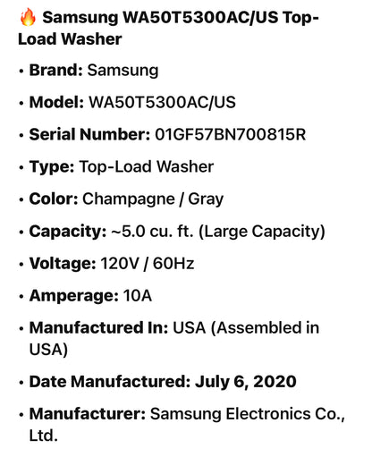 🔥 Samsung WA50T5300AC/US Top-Load Washer