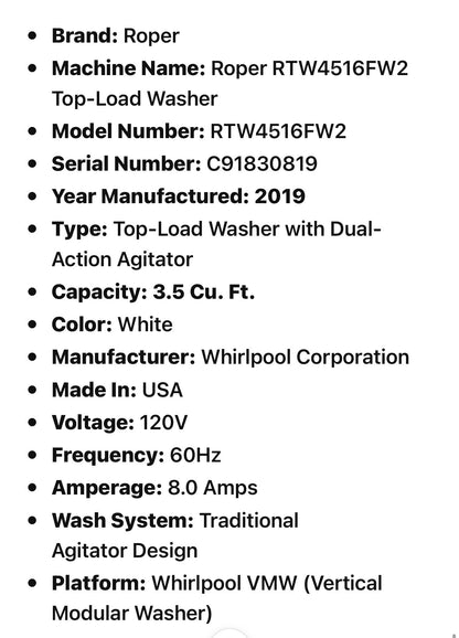 Roper RTW4516FW2 Top-Load Washer