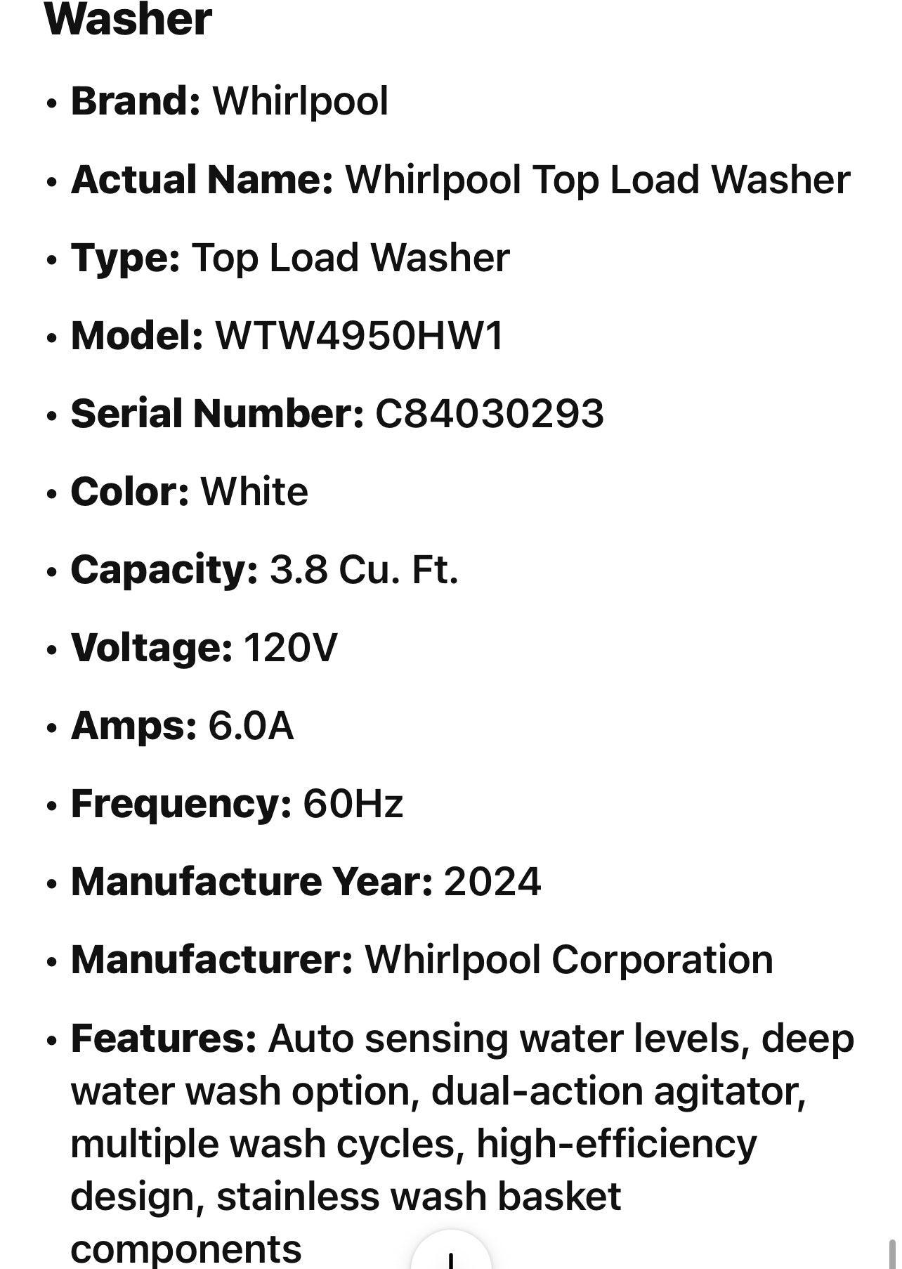 Whirlpool Top Load Washer