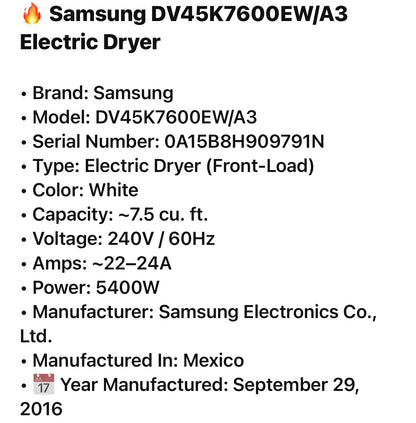 Samsung Washer And electric Dryer Set