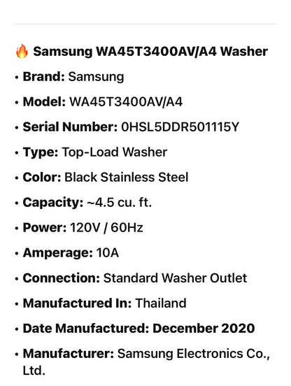 🔥 Samsung WA45T3400AV/A4 Washe