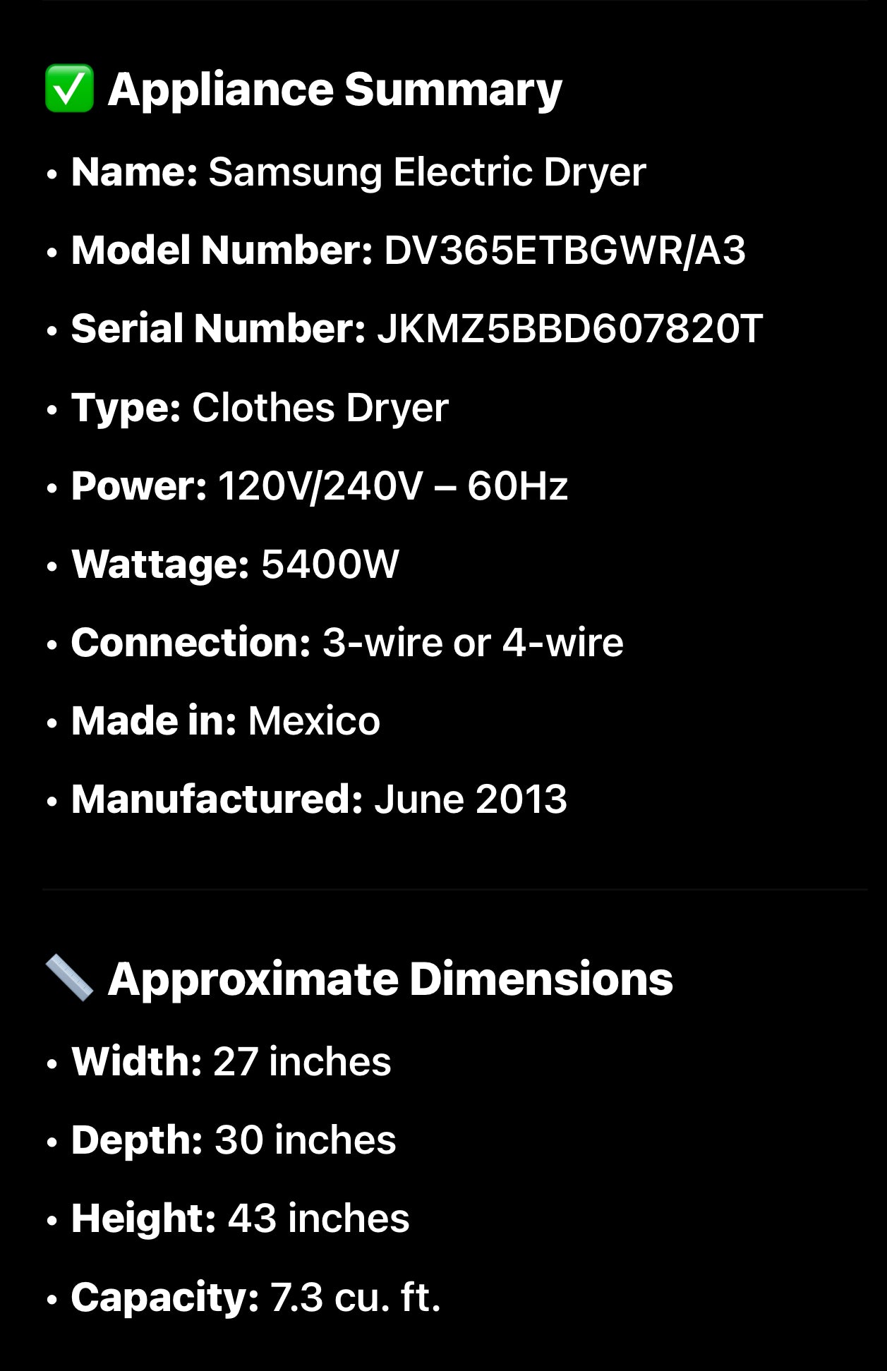 Samsung Electric Dryer