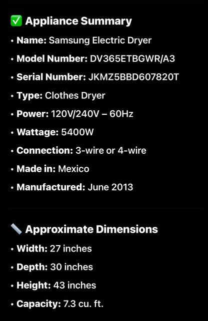 Samsung Electric Dryer