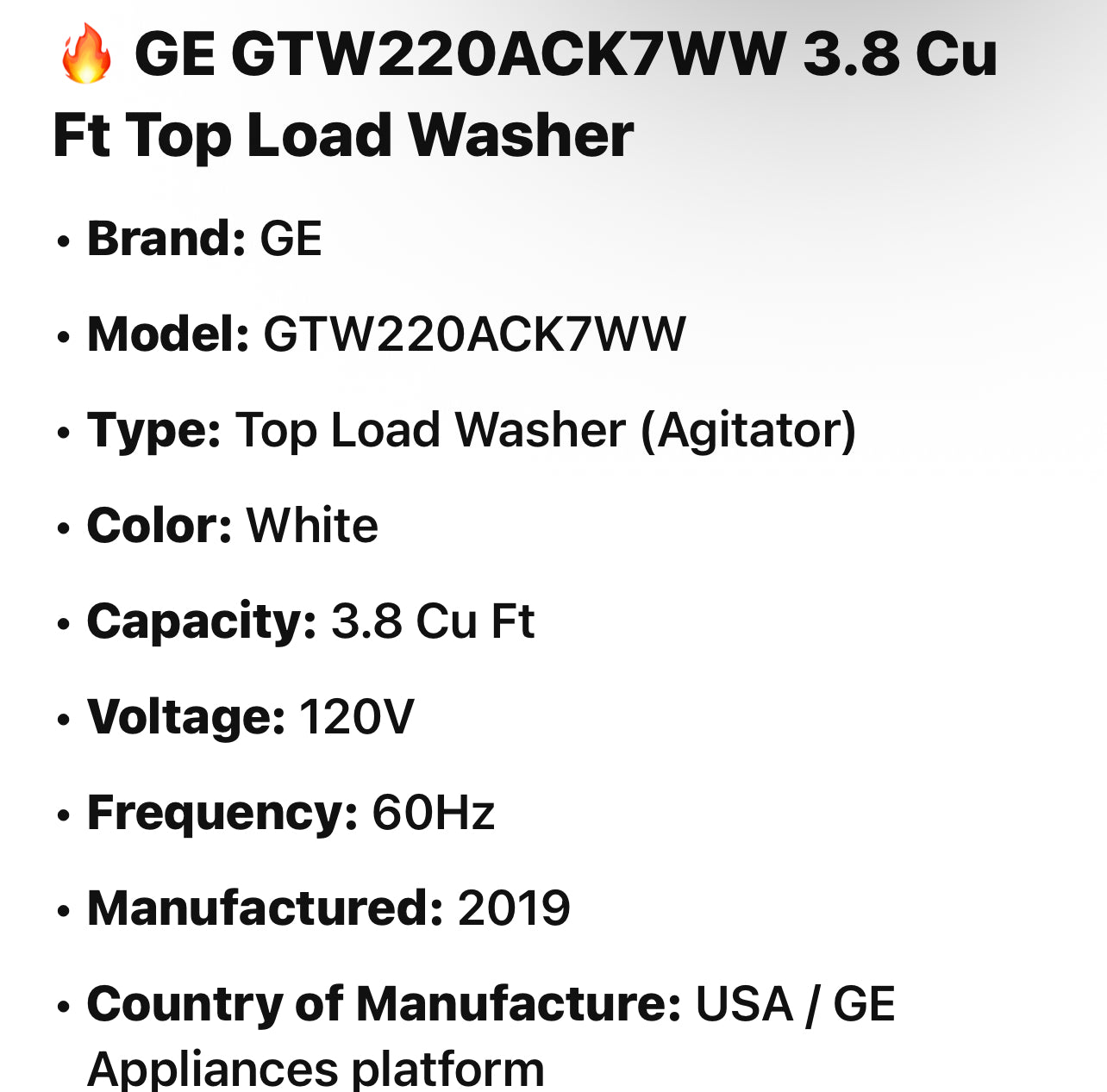 🔥 GE GTW220ACK7WW 3.8 Cu Ft Top Load Washer