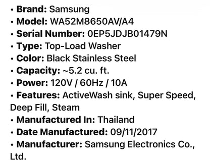 🔥 Samsung Electronics WA52M8650AV/A4 Top-Load Washer