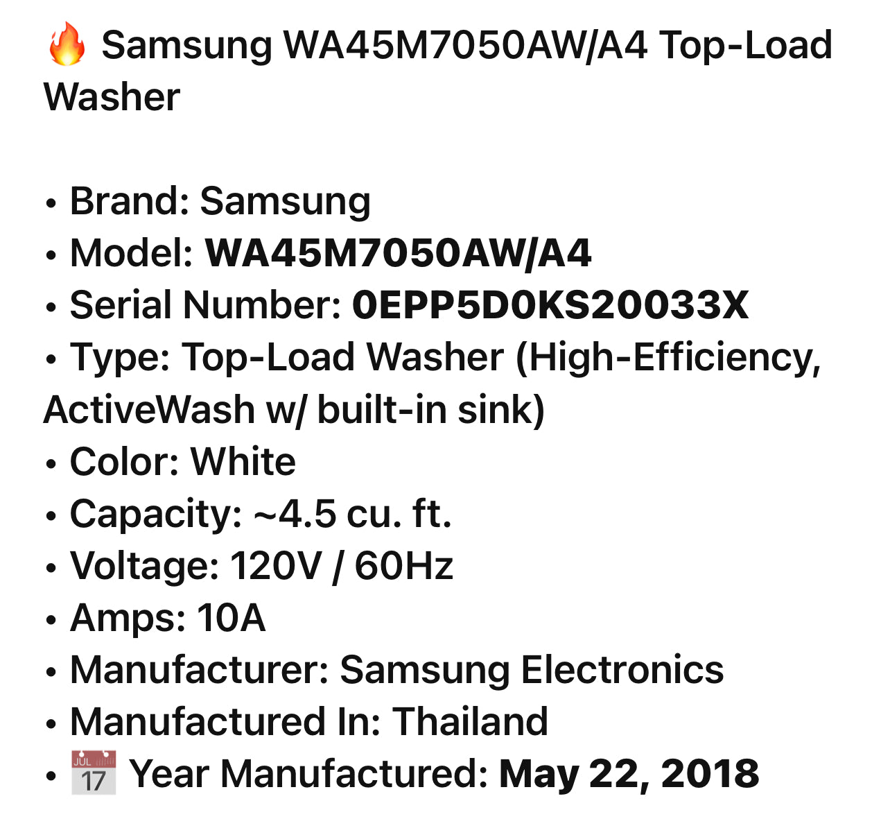 🔥 Samsung WA45M7050AW/A4 Top-Load Washer