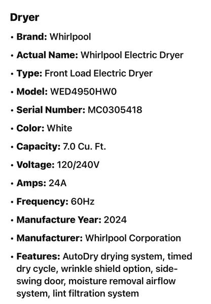 Whirlpool Electric Dryer