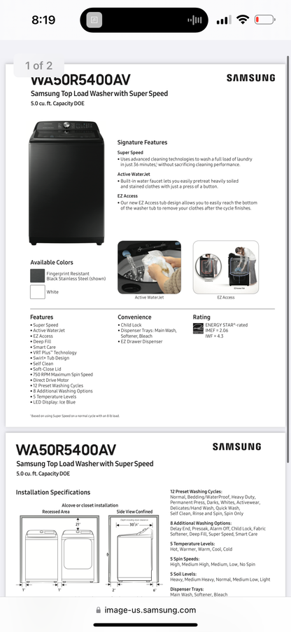 Samsung Washer - Black Stainless Steel - 28 Inch Top Load Washer with 5.0 Cu. Ft. Capacity