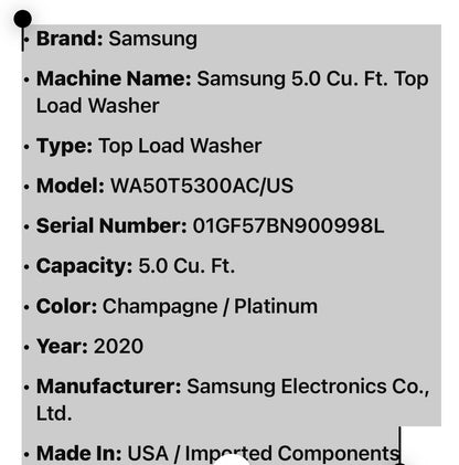 Samsung 5.0 Cu. Ft. Top Load Washer