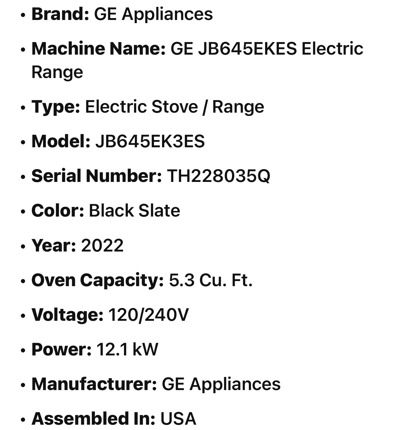 GE JB645EKES Electric Range