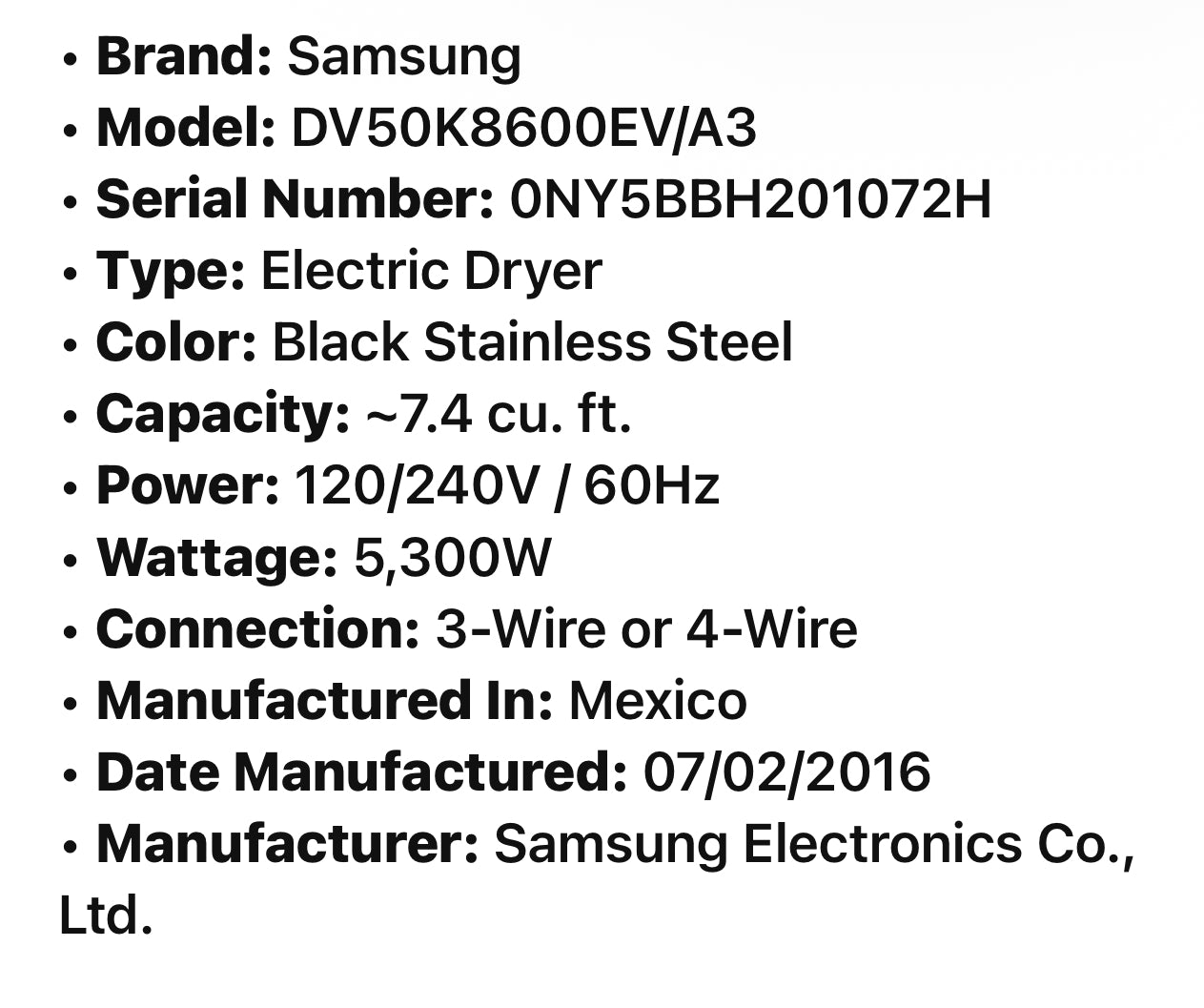 🔥 Samsung Electronics DV50K8600EV/A3 Electric Dryer
