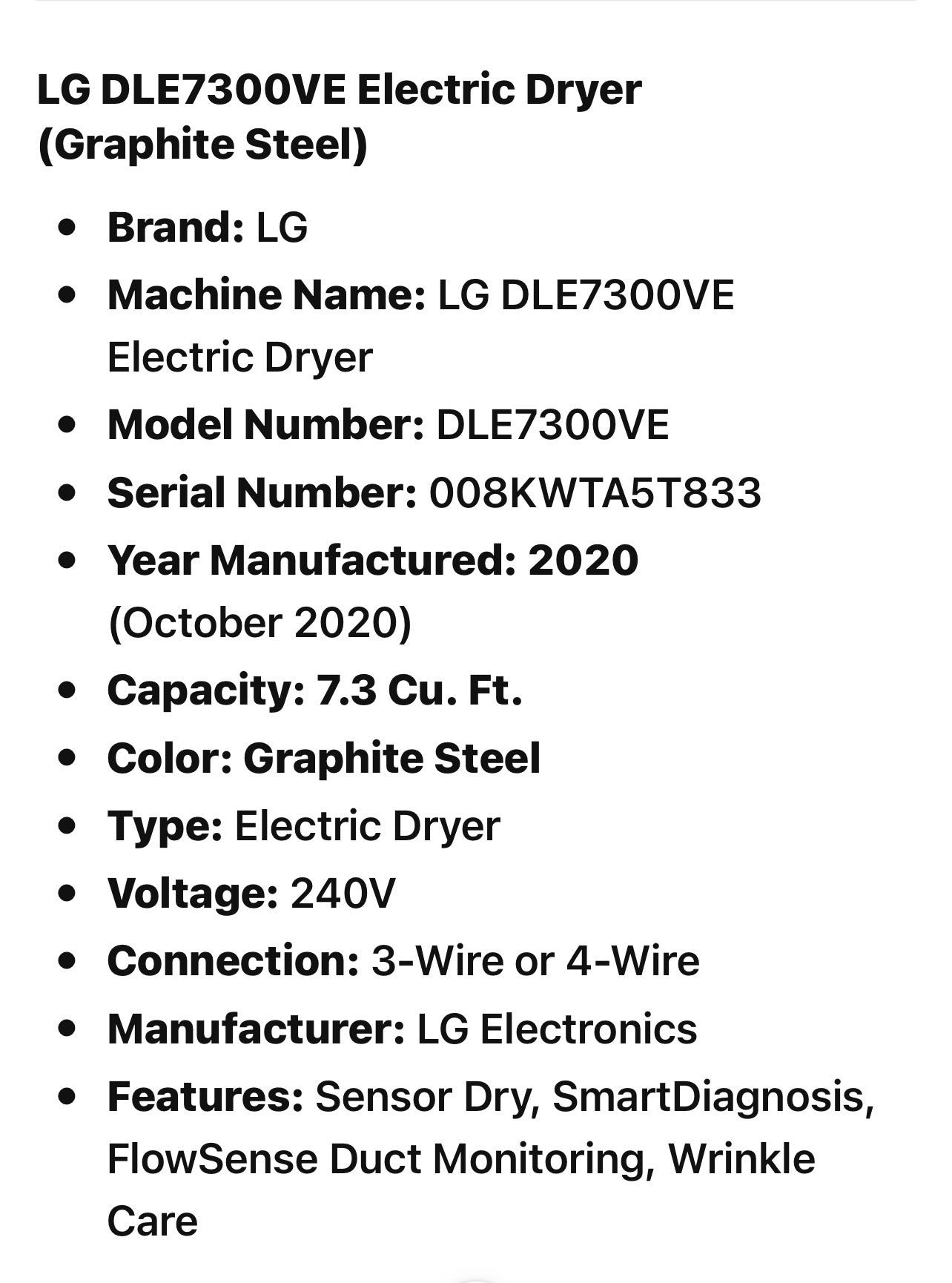 LG DLE7300VE Electric Dryer (Graphite Steel)