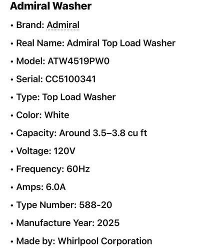 Admiral Top Load Washer