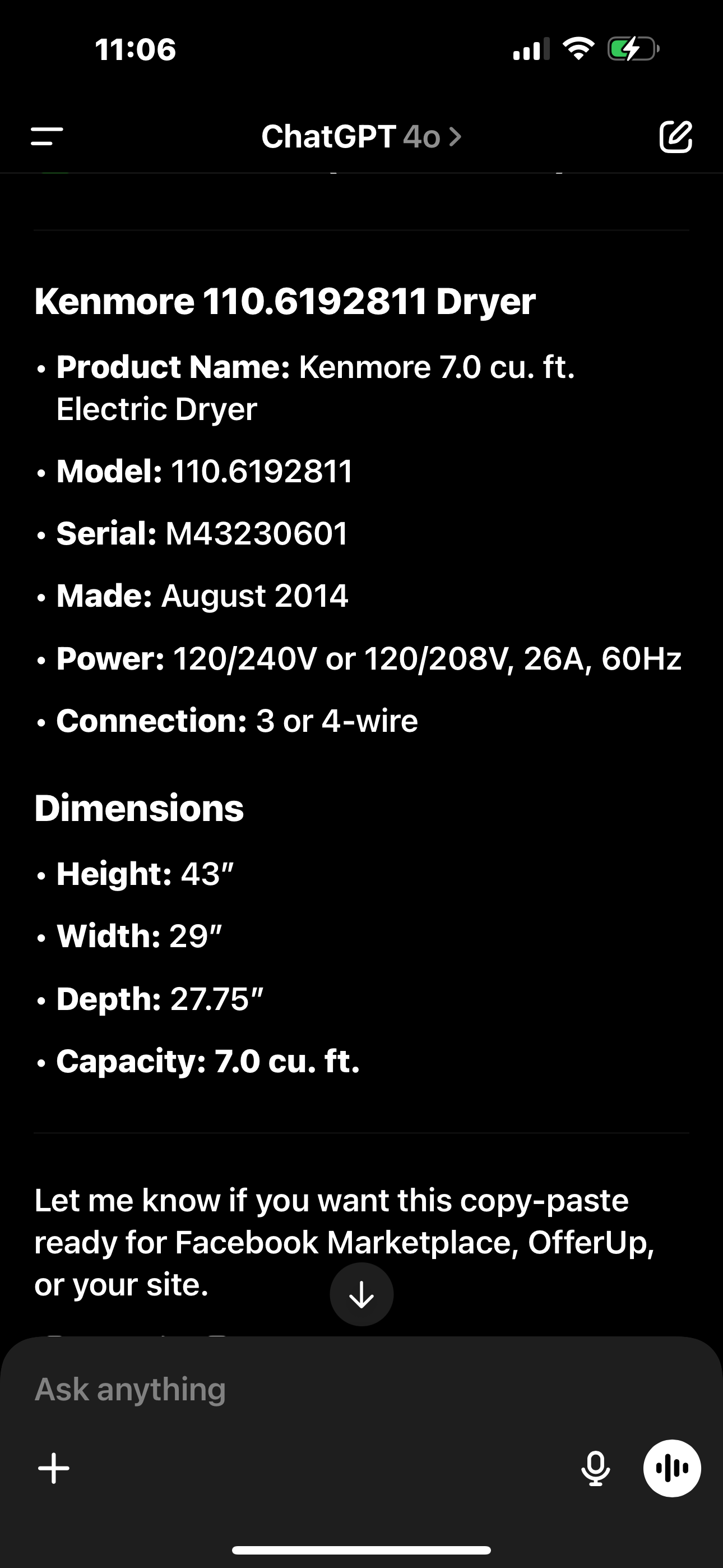 Kenmore 7.0 cu. ft. Electric Dryer