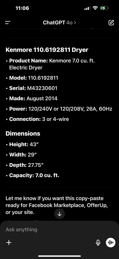 Kenmore 7.0 cu. ft. Electric Dryer