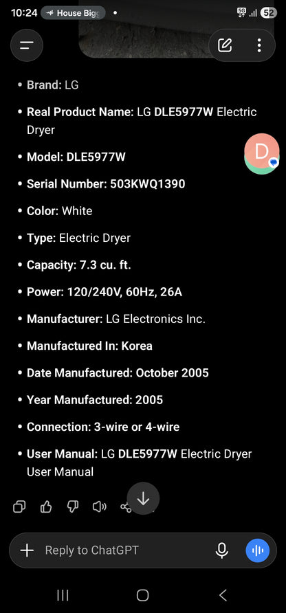 LG DLE5977W Electric Dryer