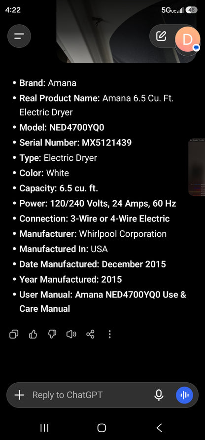 Amana 6.5 Cu. Ft. Electric Dryer