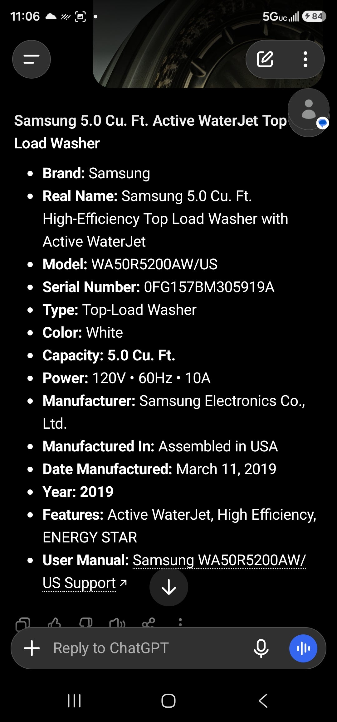 Samsung 5.0 Cu. Ft. High-Efficiency Top Load Washer with Active WaterJet